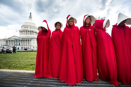 Supporters rallied in many states May 21 under the banner #Stop TheBans. “Handmaids” like those seen in the photo above have become symbolic of women’s and abortion rights, and are present at protests around the country, including Washington, D.C.