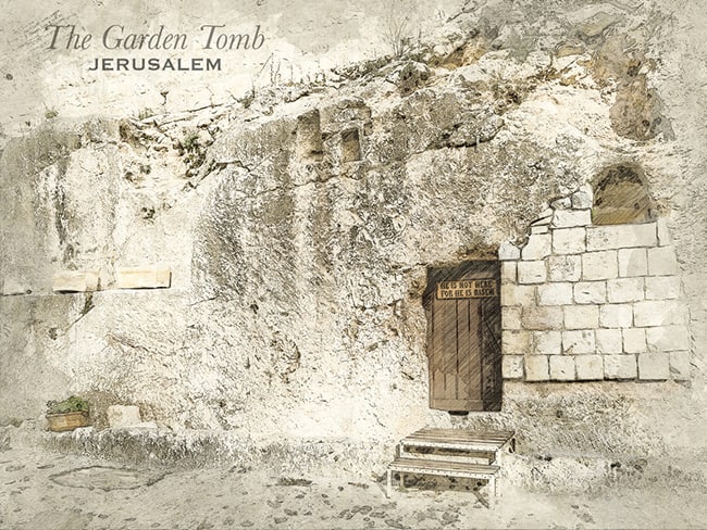 Sketch of Garden Tomb in retro style