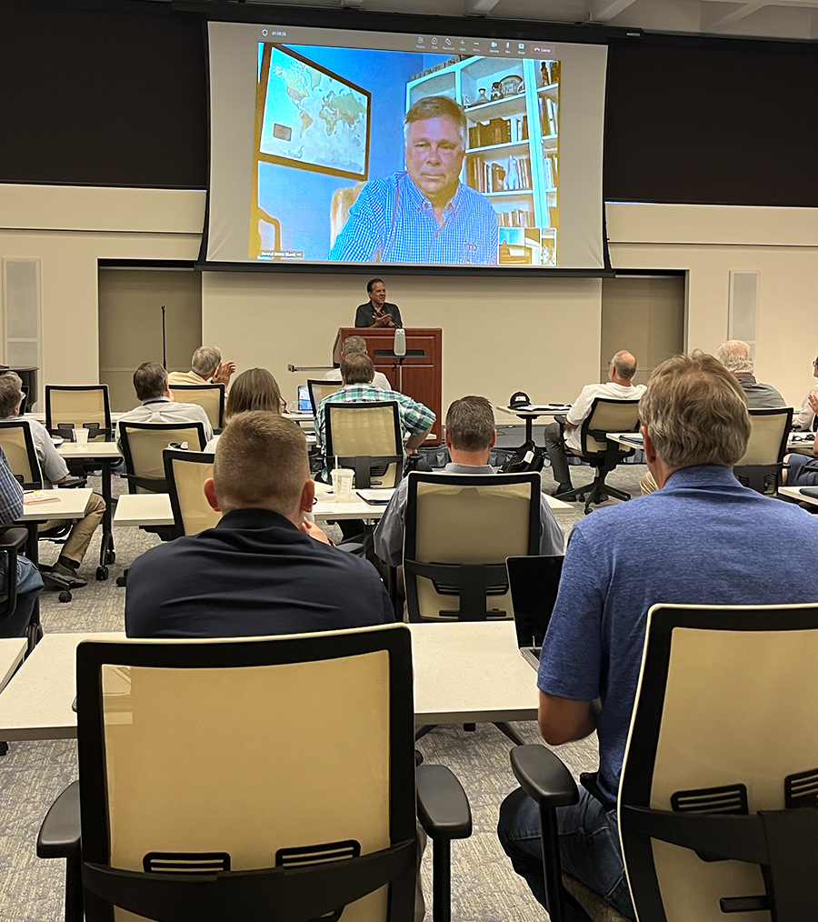 Marshall Blalock, SBC Sexual Abuse Task Force (SATF) co-chair, addresses Illinois Baptist associational leaders via livestream during their annual two-day gathering in Springfield, August 1-2, 2022.