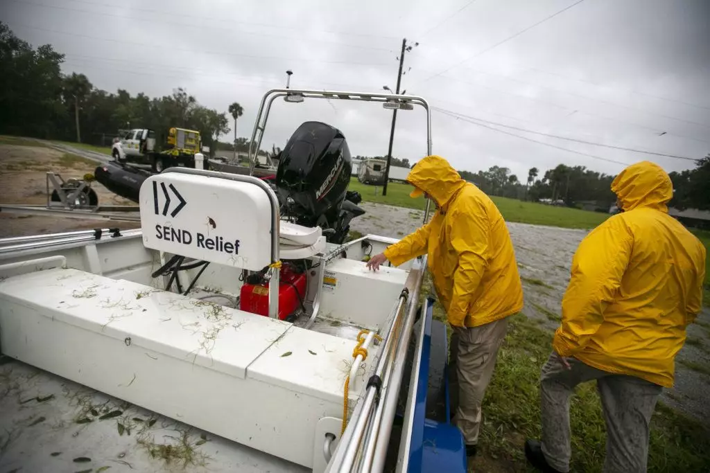 Southern Baptist Convention rescue teams from North Carolina and Tennessee stage at Lake Yale on Sept. 29 in Leesburg, Fla. The teams will spread out across southwest Florida to aid in the recovery from Hurricane Ian. Photo by Alan Youngblood