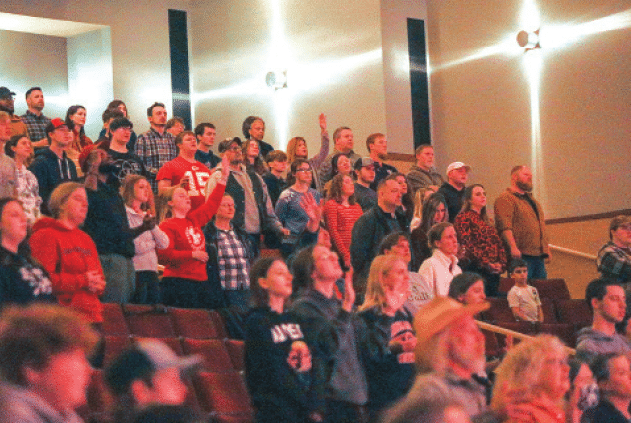 At Parker Chapel on the Hannibal-LaGrange University Campus, students with hands upraised praised and prayed for revival. Photos courtesy HLGU