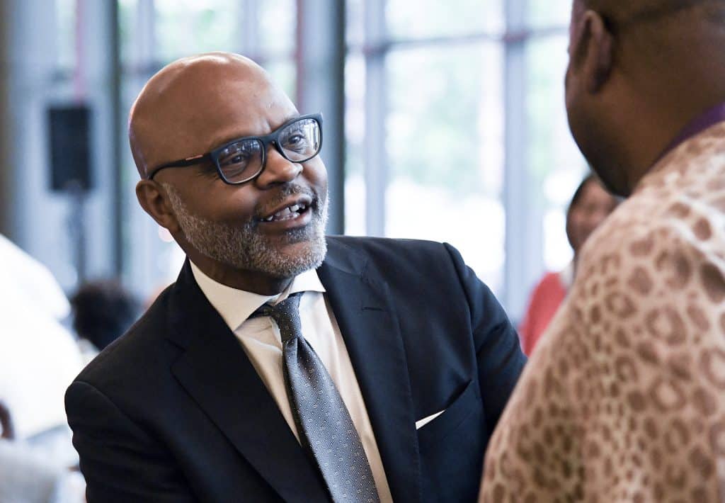 Gregory Perkins, National African American Fellowship president, speaks with attendees of the group’s George Liele Mission Banquet June 12 in New Orleans. BP File Photo